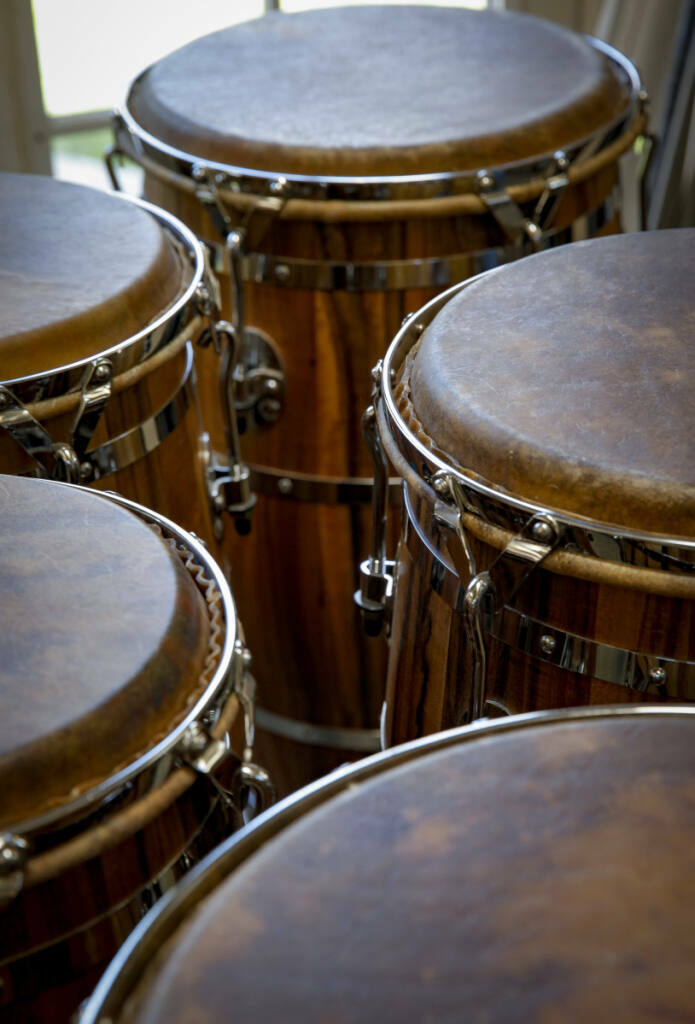 some of the conga drums handmade by peter musser in his garage in ...